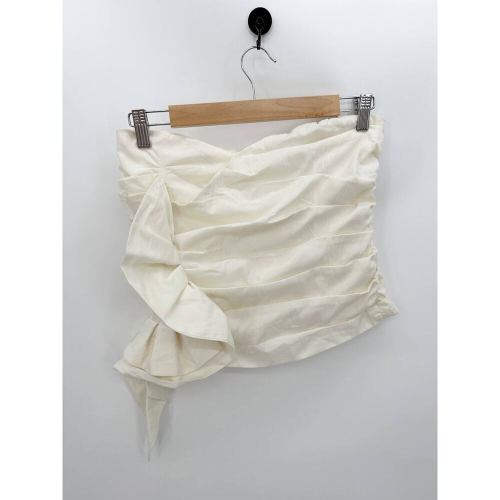 Express Ivory White Strapless Ruffle Back Zip Top Women's Size X-Small XS